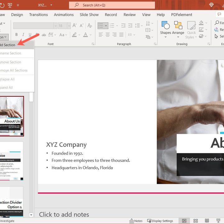 Add Section in the Section drop-down list.