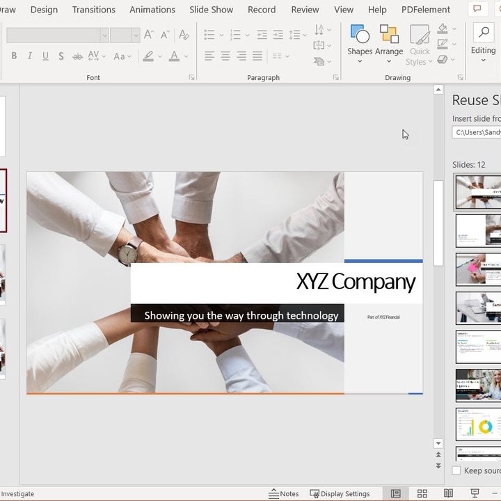 Selected slides to reuse display in PowerPoint.