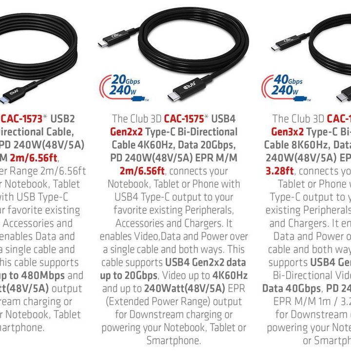 Club3D USB-C cables.