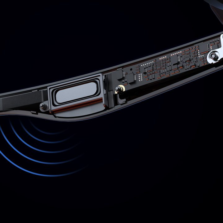 Viture One XR glasses showing the internal speakers.