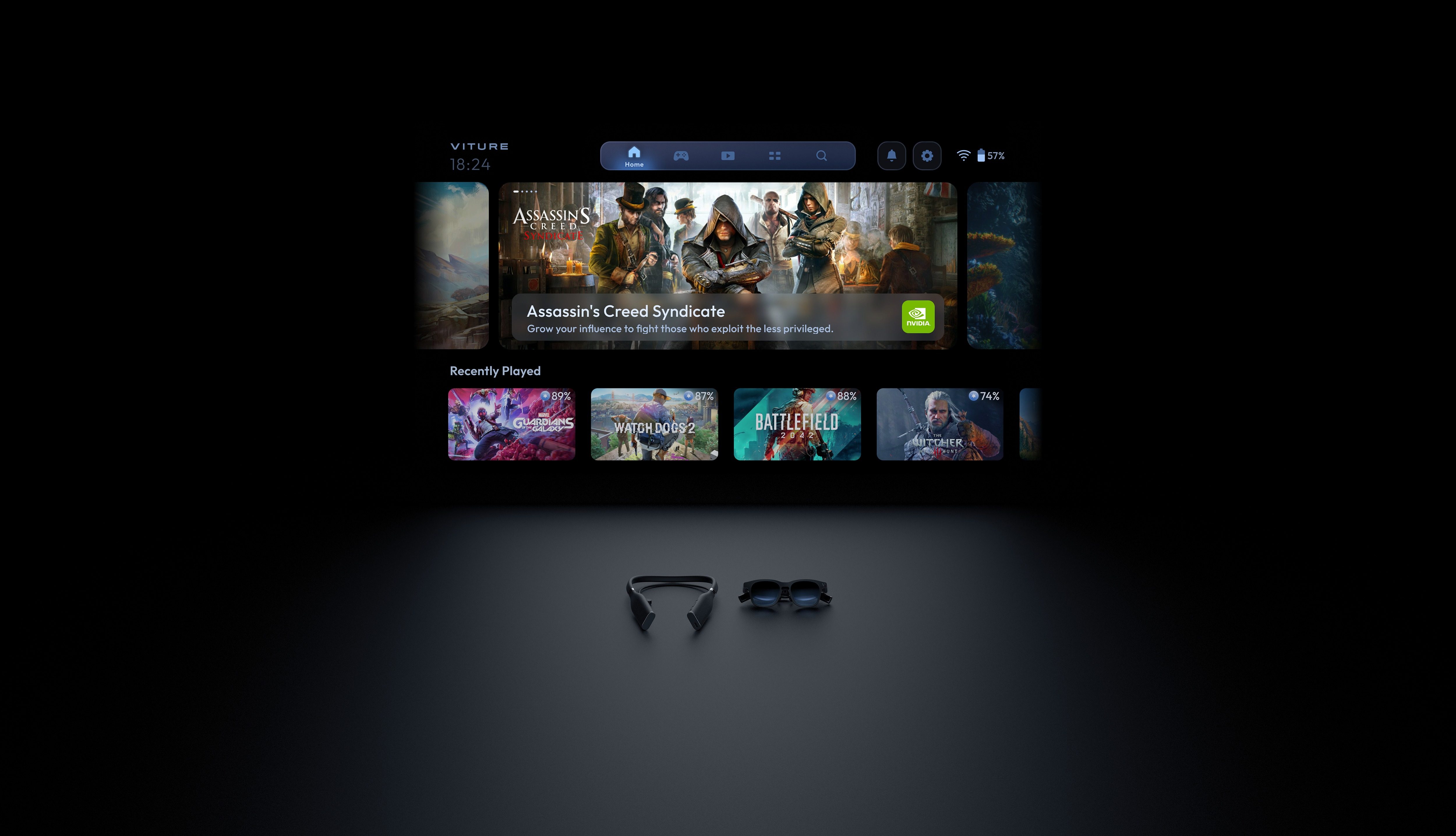 User interface for Viture One XR glasses.