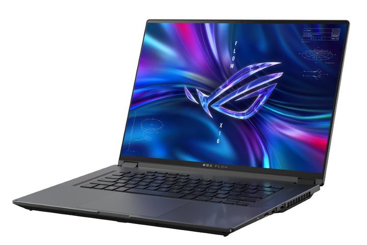 The ROG Flow Z16 with its lid open.