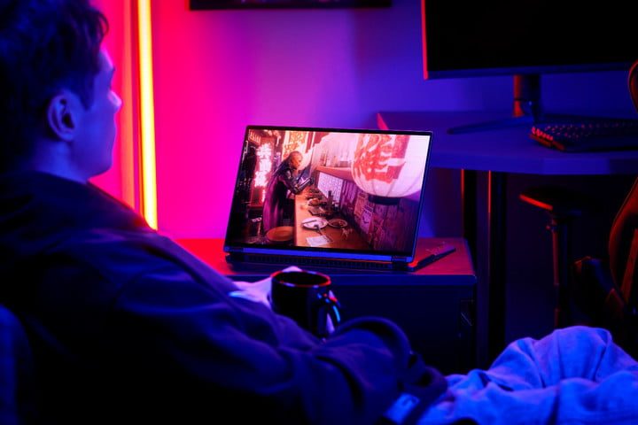 Someone watching a video on a Flow Z16 laptop.