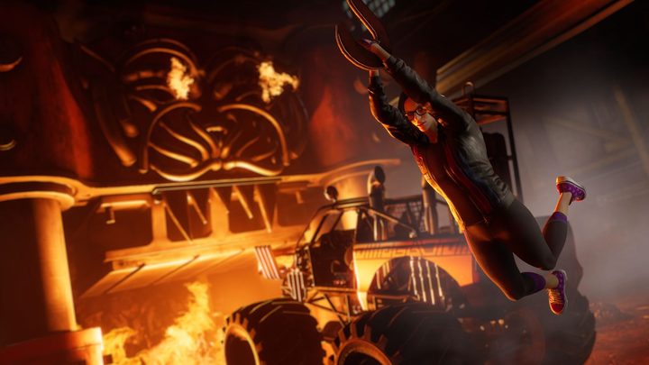 Neenah swings on a chain in Saints Row.