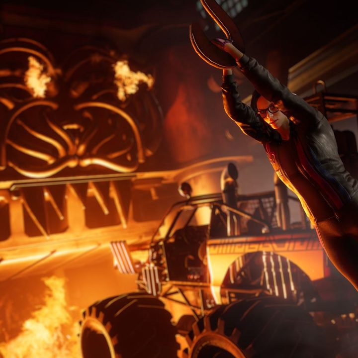 Neenah swings on a chain in Saints Row.