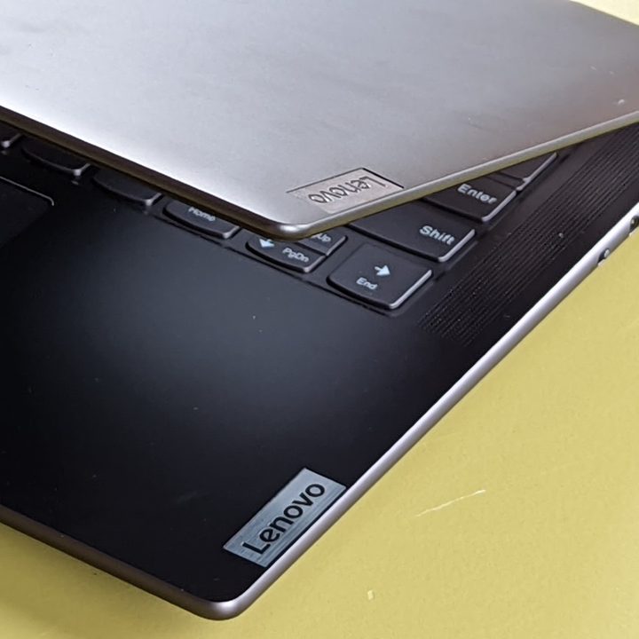 The Lenovo Slim 7i Pro X's side profile.