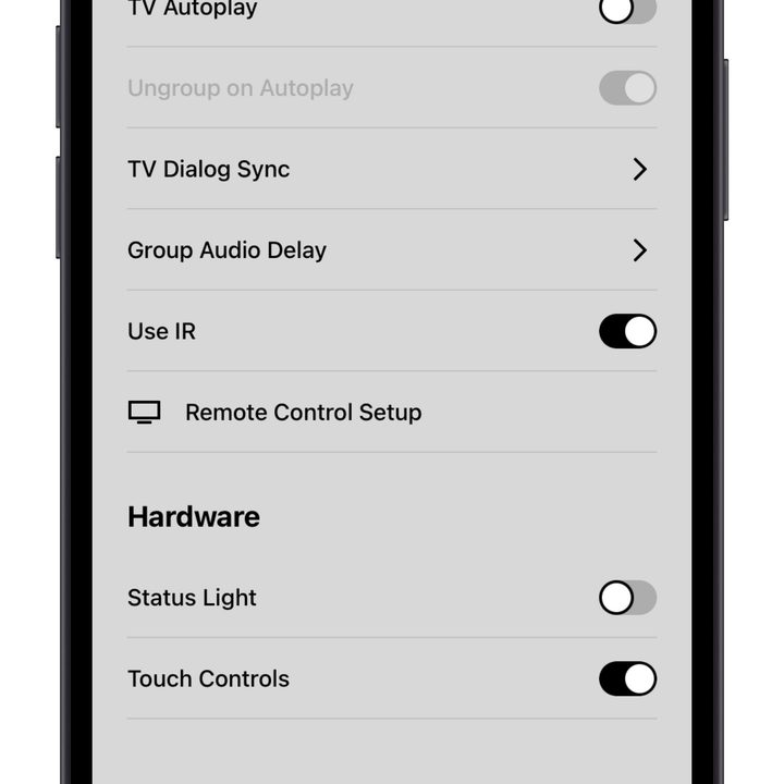 Sonos Ray settings screen in the Sonos app.