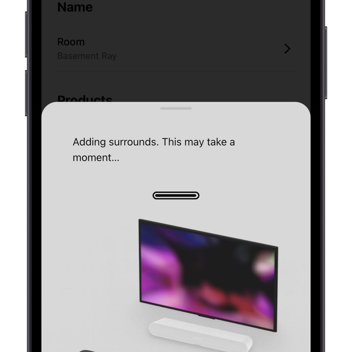 Sonos Ray surround speaker addition screen in the Sonos app.
