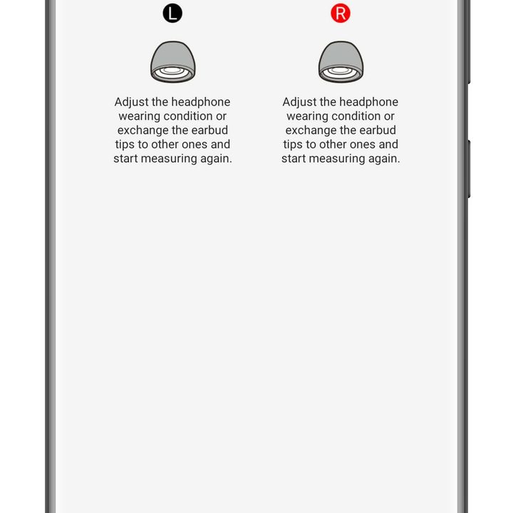 Sony Headphones app fit test screen.
