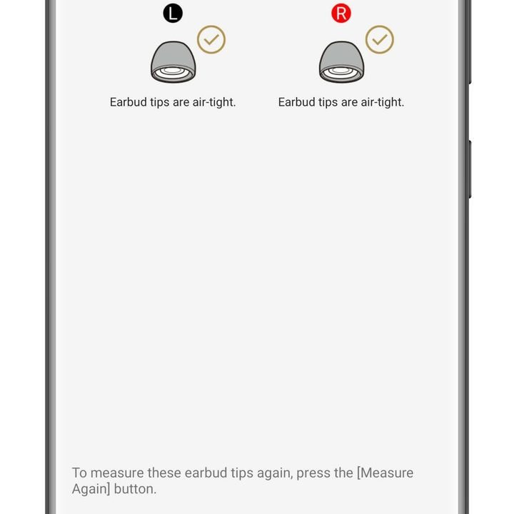 Sony Headphones app fit test screen.
