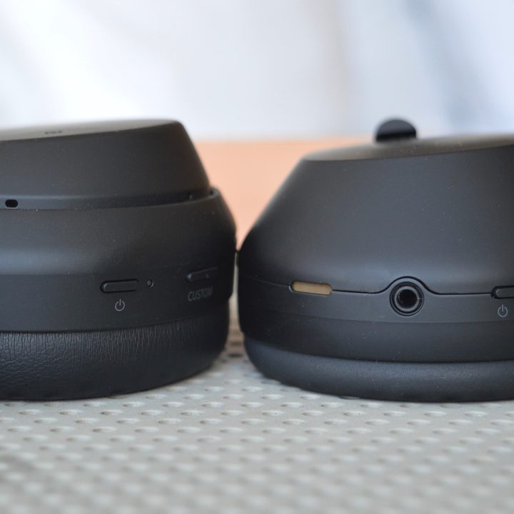 Close-up of earcups on Sony WH-1000XM4 and WH-1000XM5.