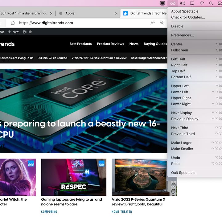 The Spectacle app running on MacOS.
