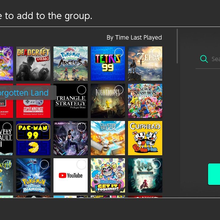 The Nintendo Switch lets you make groups of games.