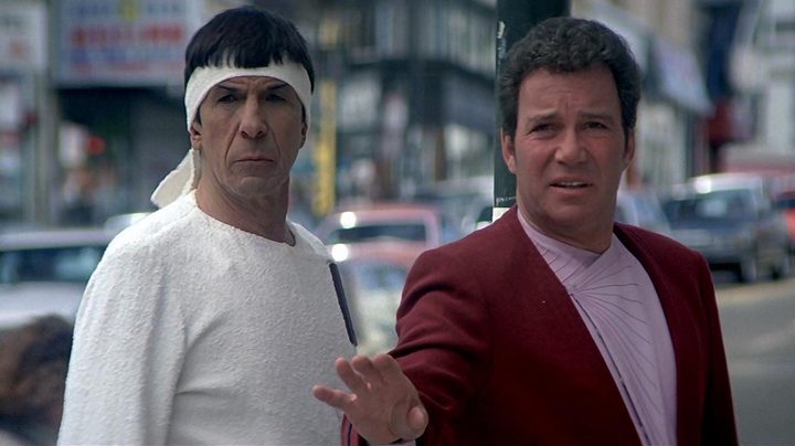 Leonard Nimoy and William Shatner star in Star Trek IV: The Voyage Home