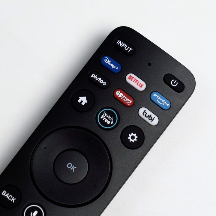 The Vizio 85 P-Series Quantum X smartcast remote.