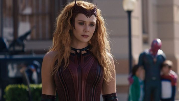 The Scarlet Witch looking intently in WandVision.