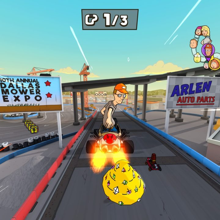 Dale throws a golden turd in Warped Kart Racers.