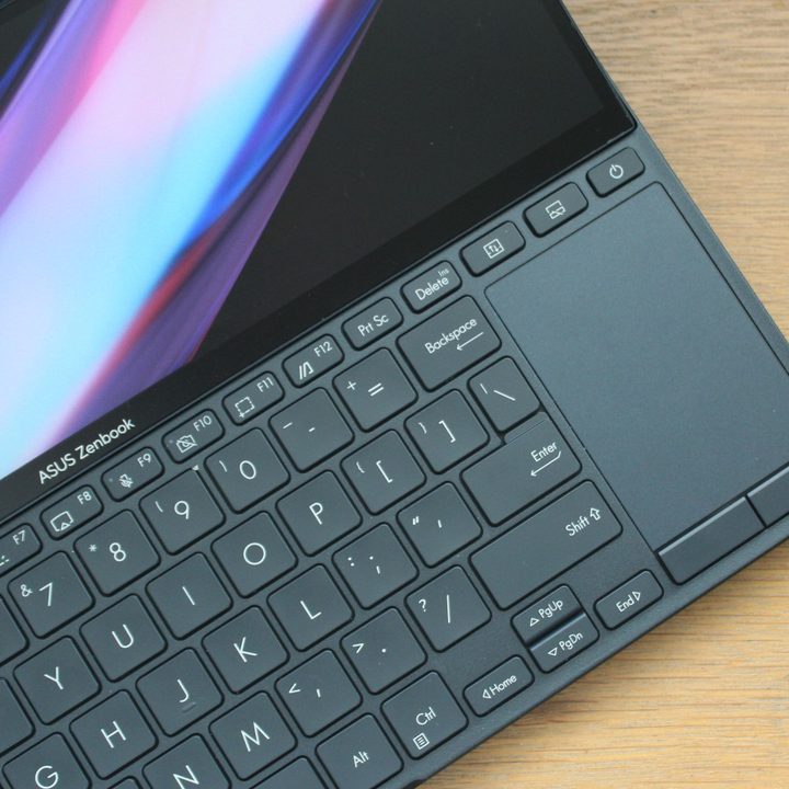The keyboard and touchpad of the Zenbook Pro 14 Duo.
