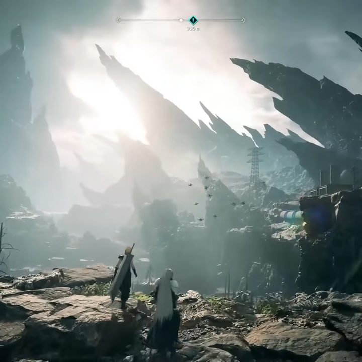 Cloud and Sephiroth looking over a mountain.