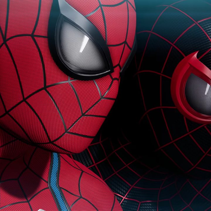 Red and black Spider-Man in the dark.