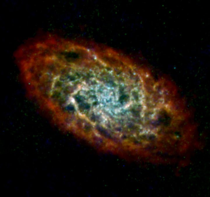 The Triangulum galaxy, or M33, is shown here in far-infrared and radio wavelengths of light.