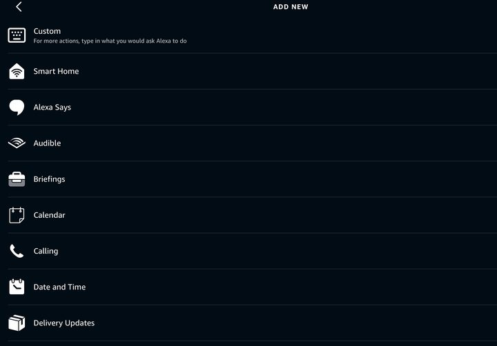Alexa Routine Options.