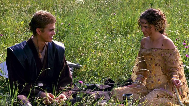 Anakin and Padme look at each other in Attack of the Clones.
