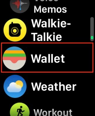 Apple Watch wallet screen.