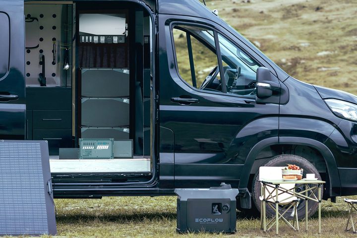 The EcoFlow power kit hooked up to a van.