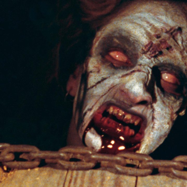 A demonic woman is creeping under the floorboards from The Evil Dead.