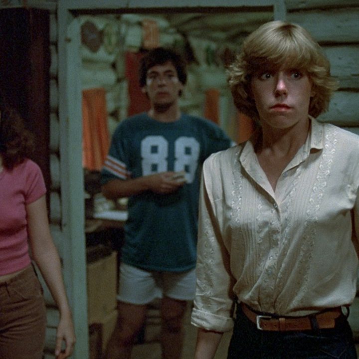 Teen Protagonists from the film Friday the 13th are standing in a cabin.