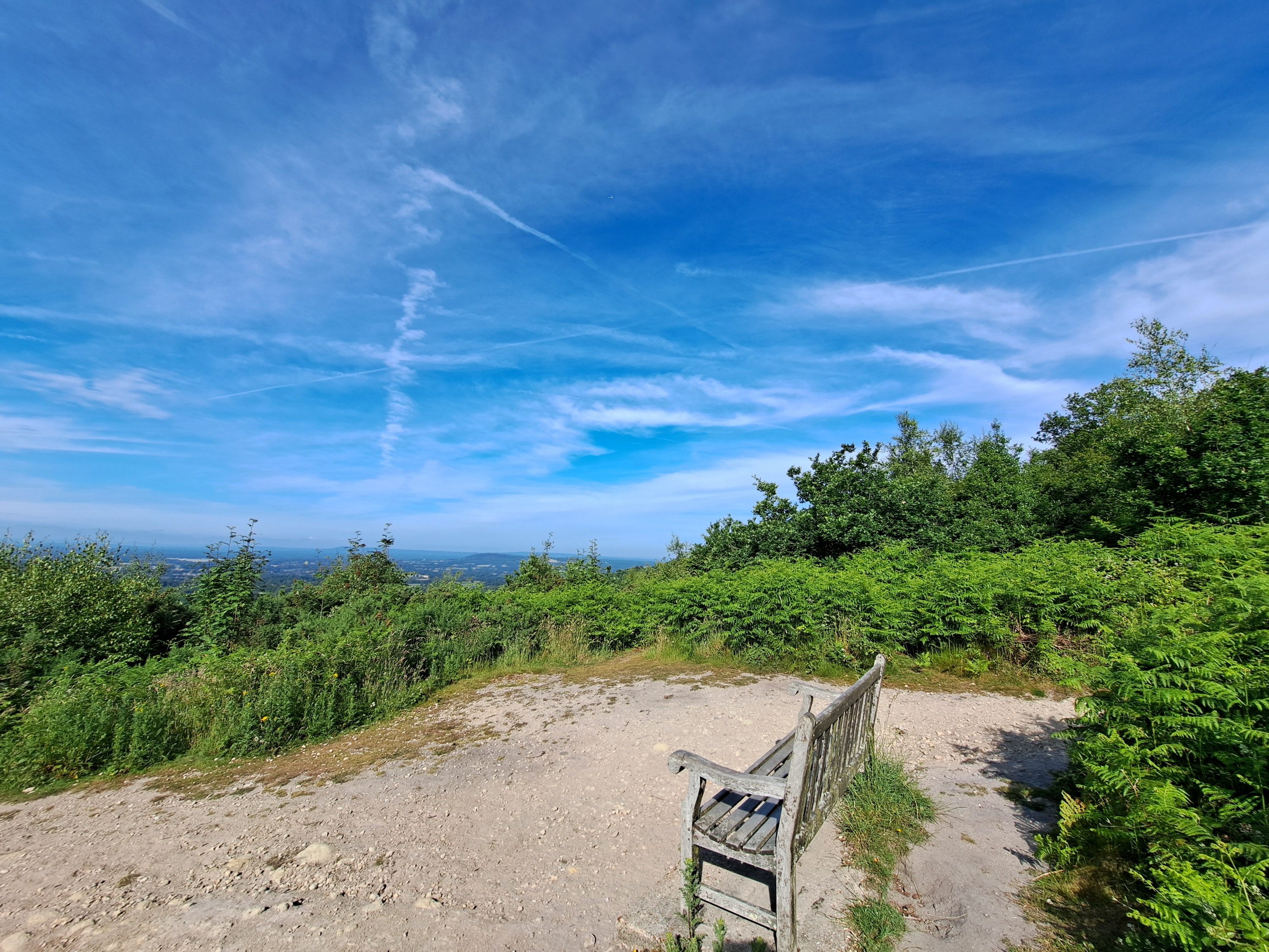 Wide-angle photo of a bench and landscape taken with the Samsung Galaxy A53 5G.