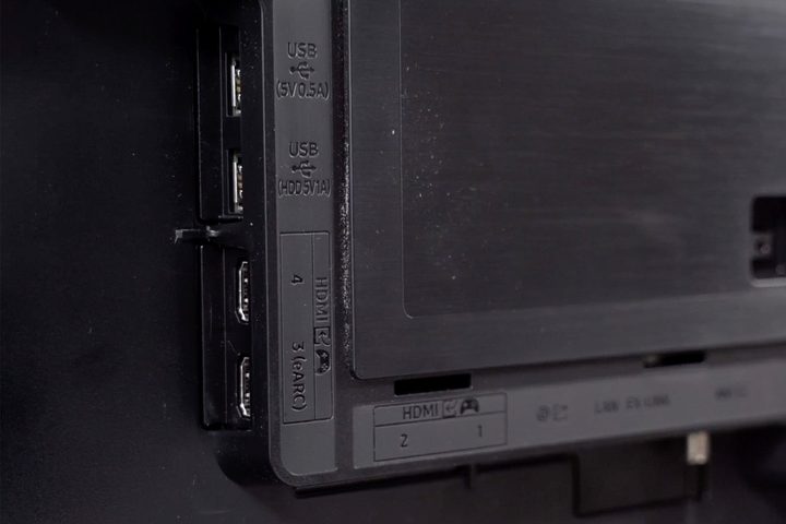 Closeup on the Samsung S95B OLED's four HDMI ports.