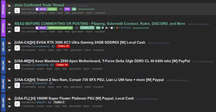 The frontpage of r/HardwareSwap.
