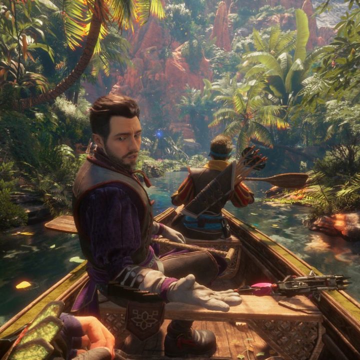 Horizon Call of the Mountain game still with characters in a boat.