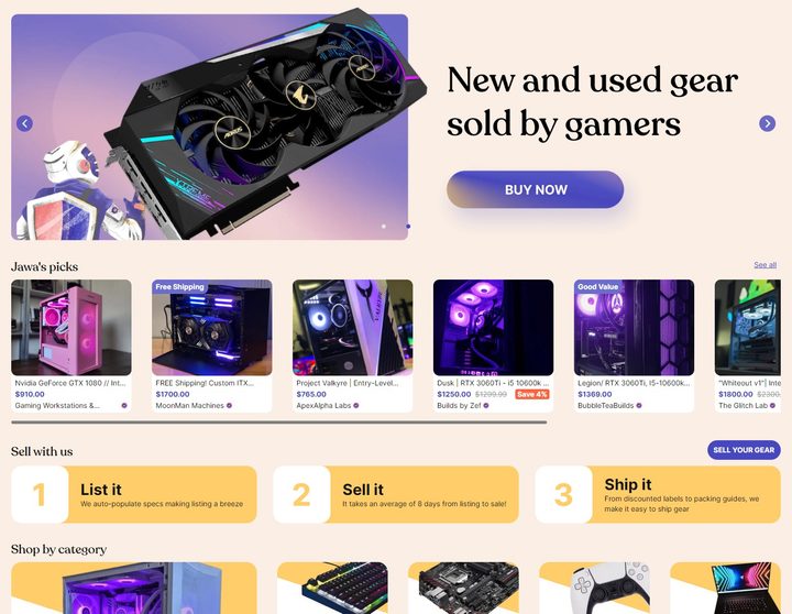 Jawa, a marketplace like Ebay dedicated to PC parts.