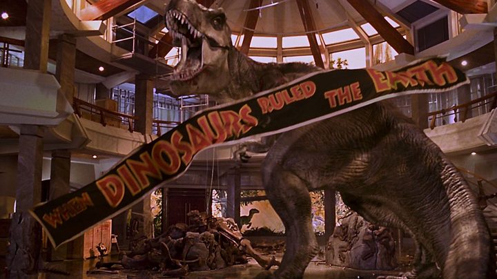 A T-Rex at the climax of Jurassic Park