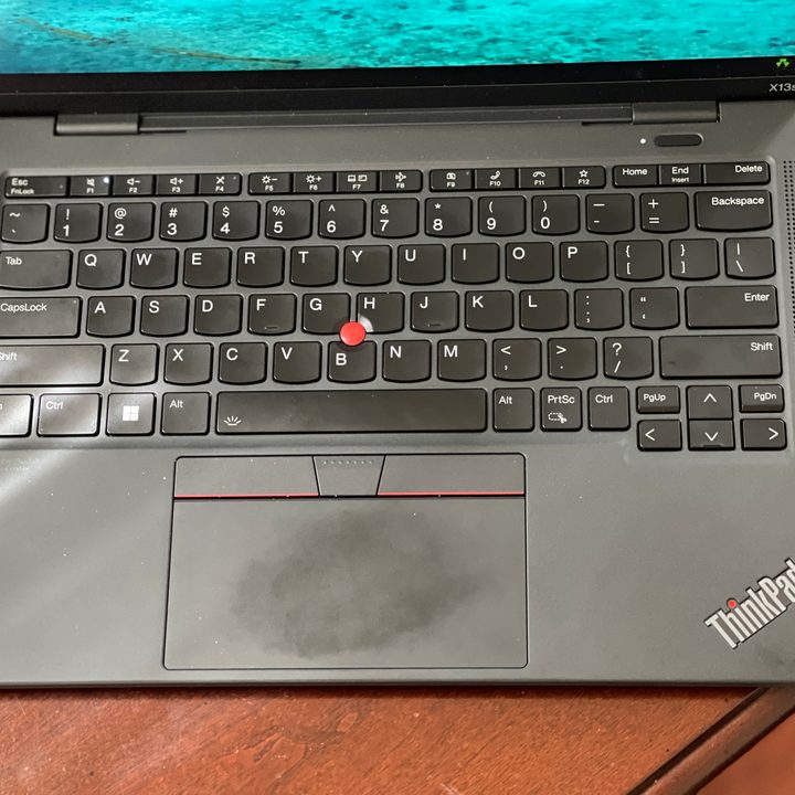 The keyboard and trackpad on the ThinkPad X13s.