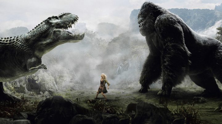 Naomi Watts as Ann Darrow caught between a V-Rex and King Kong.
