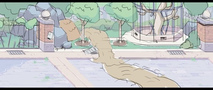A sketch of Central Park in Teenage Mutant Ninja Turtles: Shredder's Revenge.
