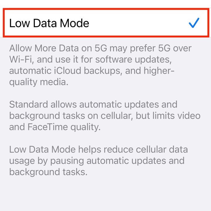Choose iPhone Low Data Mode.