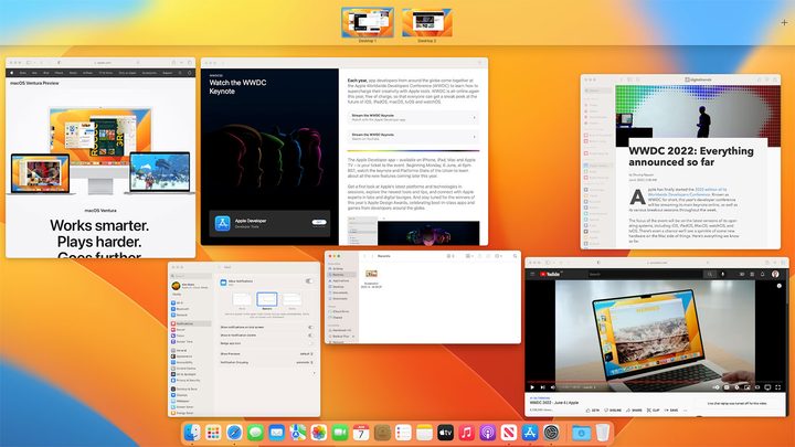 Mission Control showing a user's open apps in MacOS Ventura.