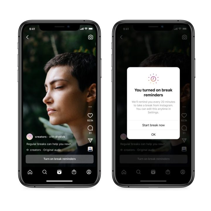 Two mobile screenshots of Instagram's Take a Break reminders.