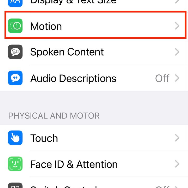 iPhone reduce motion setting.