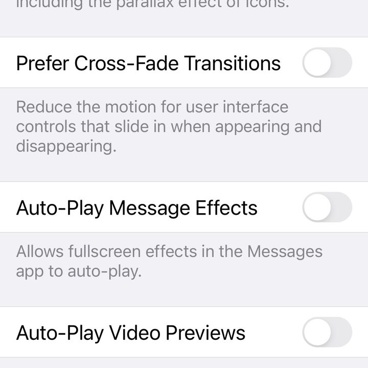iOS reduce motion toggle.