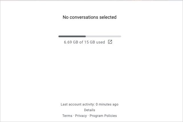 Storage used in the new Gmail view.