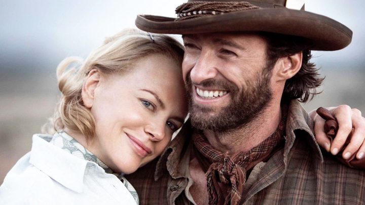 Lady Sarah and the Drover embracing and laughing in Australia.