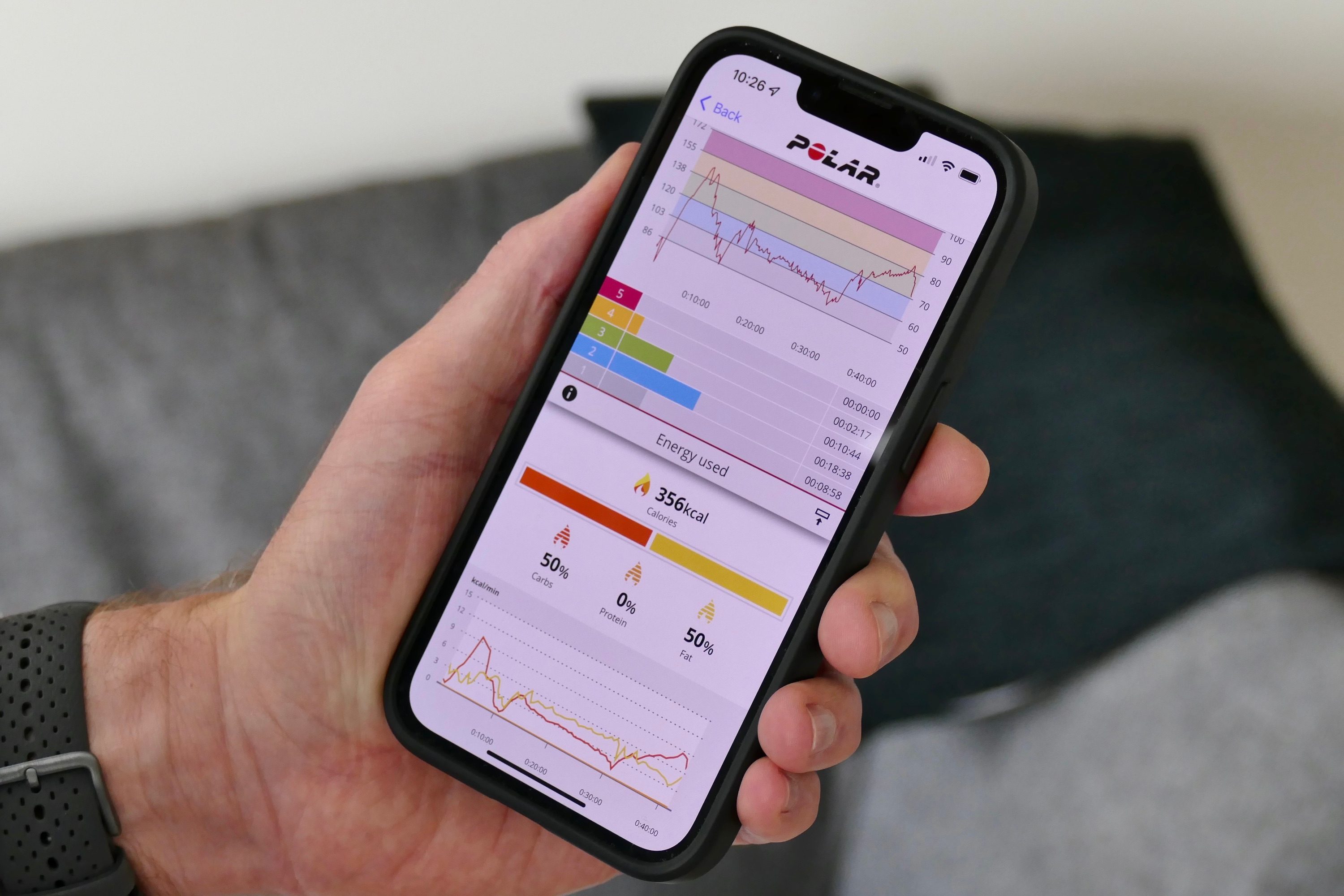 Workout performance data in the Polar Pacer Pro's app.