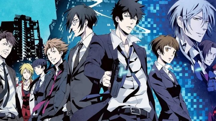 The main cast of Psycho-Pass in season 1 key art.