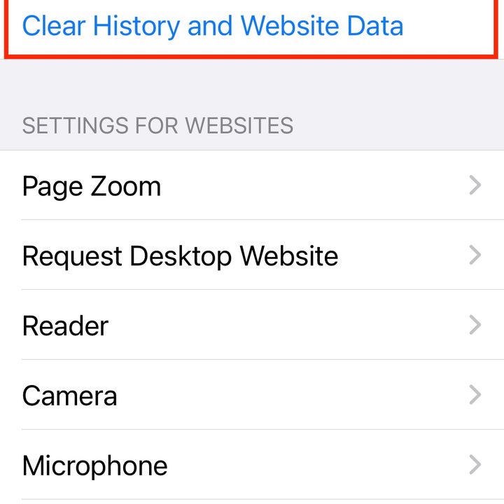 Safari clear history and data.